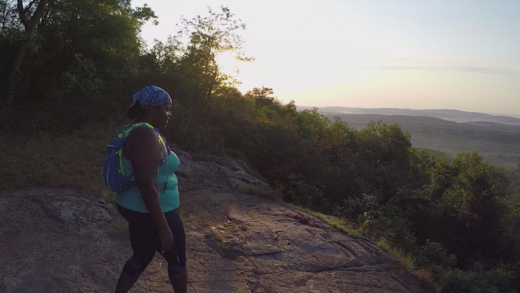 Mirna reaches a peak at the end of her run.