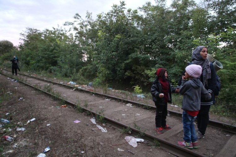 refugees walking