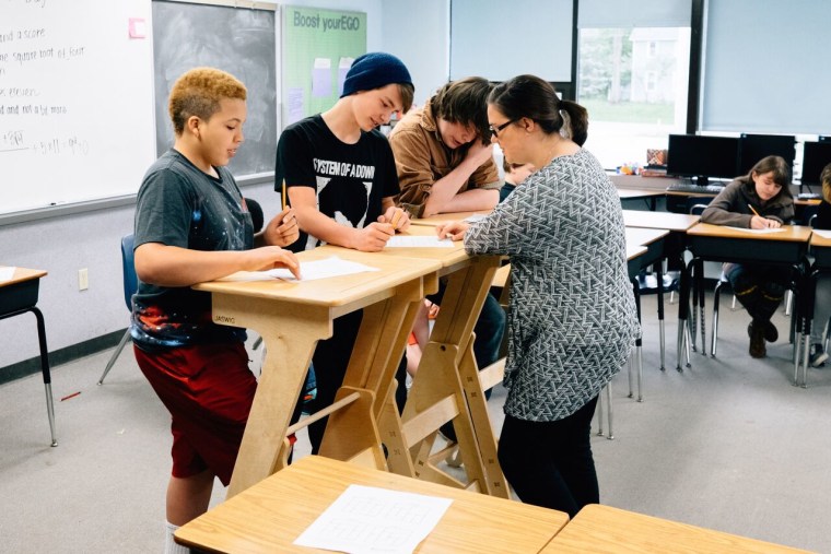 The Jigsaw Standup desk lets kids choose when to stand and sit.