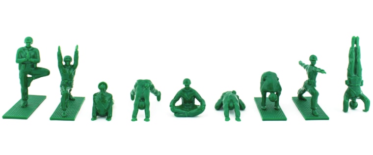 Yoga Joes shows army men striking a different pose