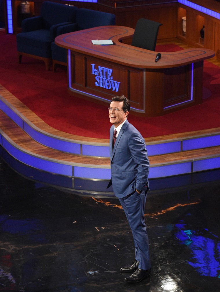 Stephen Colbert during the premiere episode of The Late Show with Stephen Colbert, Tuesday Sept. 8, 2015 on the CBS Television Network. Photo: Jeffrey R. Staab/CBS ÃÂ©2015 CBS Broadcasting Inc. All Rights Reserved