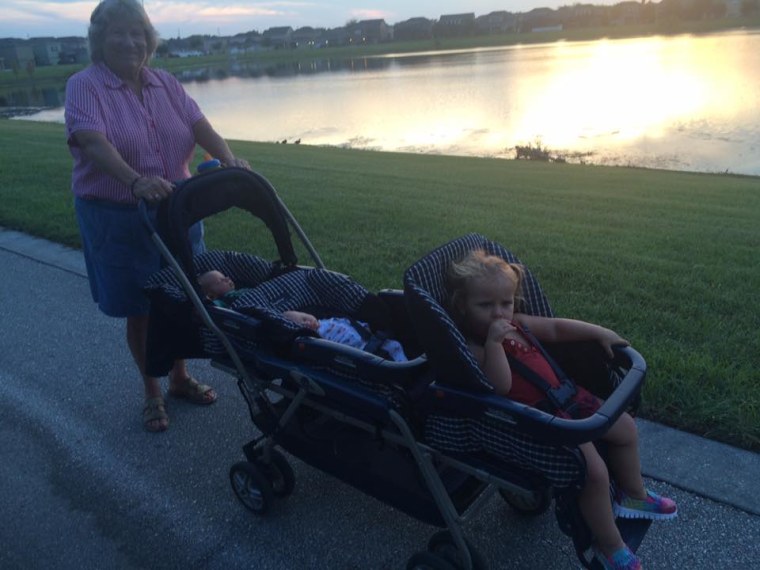 Tutu, my mother, walking our 19 month old, Idoline, and our 3 week old twins, Nonie and Miller. She loves her grands.