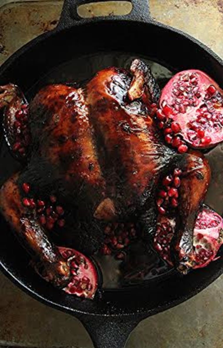Pomegranate Lacquered Whole Roast Chicken