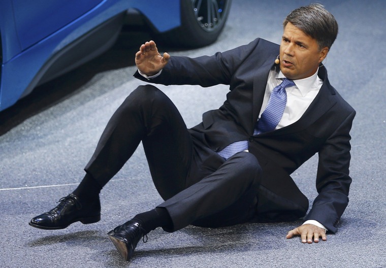 Image: BMW CEO Krueger collapses at a presentation during the media day at the Frankfurt Motor Show (IAA) in Frankfurt