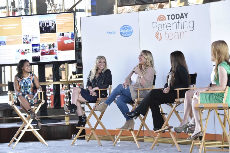 From left: Sheinelle Jones, Hilary Duff, Haylie Duff, Dr. Shefali Tsabary, Jenna Wolfe and Rebecca Dube discuss mom judging at a TODAY Parenting Team panel.