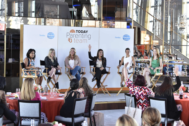 From left: Sheinelle Jones, Hilary Duff, Haylie Duff, Dr. Shefali Tsabary, Jenna Wolfe and Rebecca Dube discuss mom judging at a TODAY Parenting Team panel.