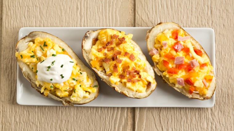 Breakfast Potato Boats Stuffed with Cheesy Eggs