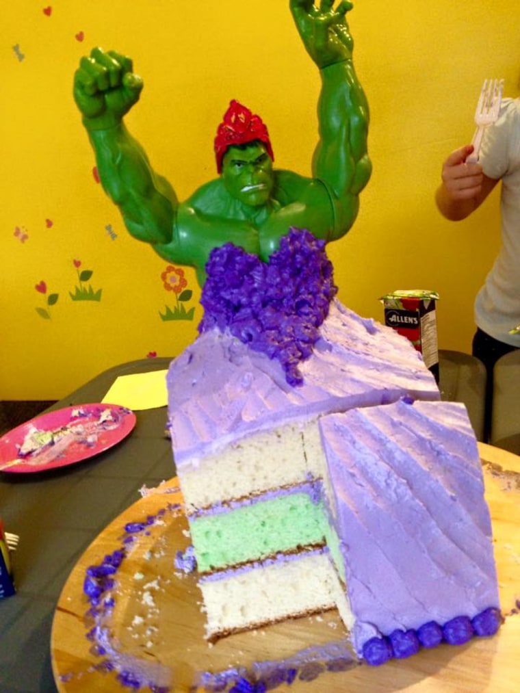 Lainie Elton made the incredible hulk princess cake from scratch.