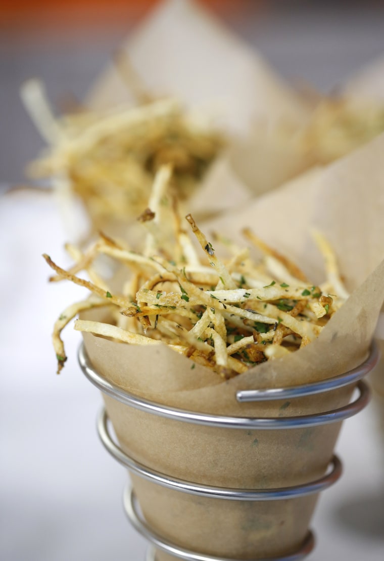 All-American cheeseburgers and shoestring truffle fries, recipe by Ryan Scott