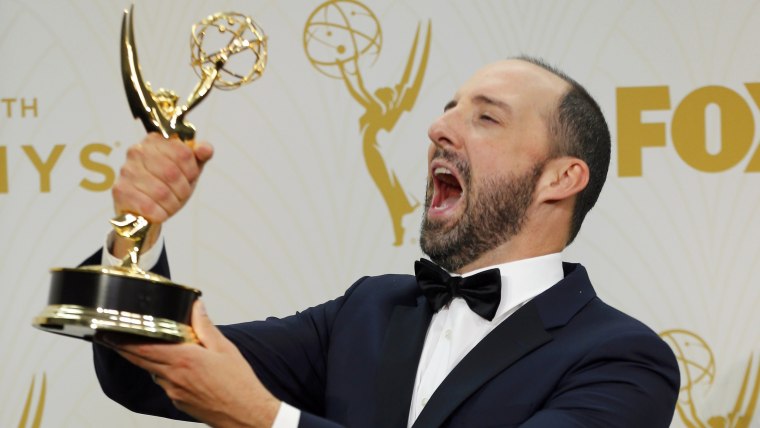 Image: Tony Hale holds his award during the 67th Primetime Emmy Awards in Los Angeles