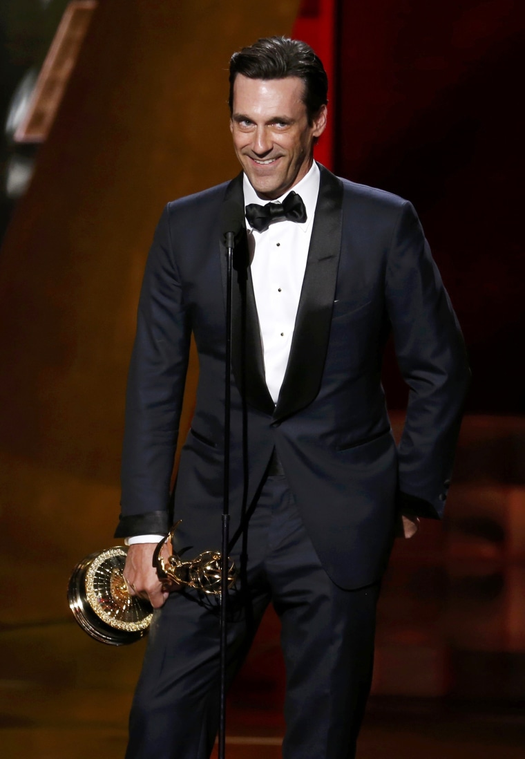 Image: Jon Hamm accepts the award for Outstanding Lead Actor In A Drama Series for AMC's "Mad Men" at the 67th Primetime Emmy Awards in Los Angeles