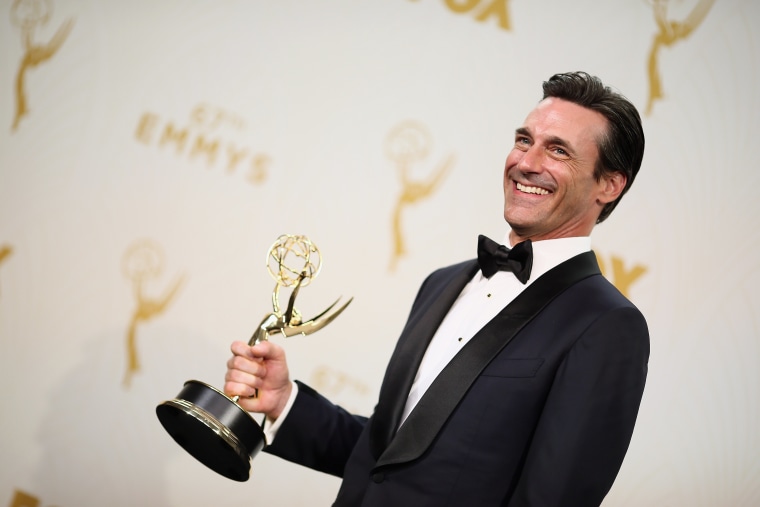 Image: Actor Jon Hamm, winner of the award for Outstanding Lead Actor in a Drama Series for 'Mad Men'