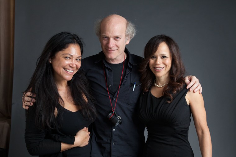 Author and producer Sandra Guzman, who interviewed the 15 women in "The Women's List," filmmaker Timothy Greenfield-Sanders and actress, host and activist Rosie Perez, one of the women featured.