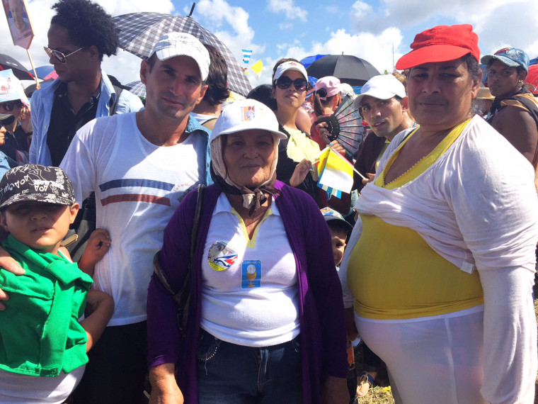 Image: Inocencia Montoya and her family at the mass to meet Pope in Holguin