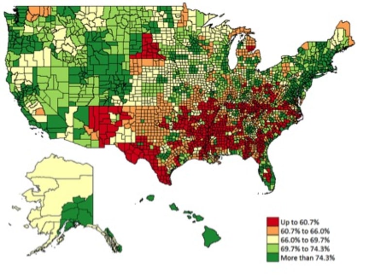 Chart showing Internet adoption in the US, by County.
