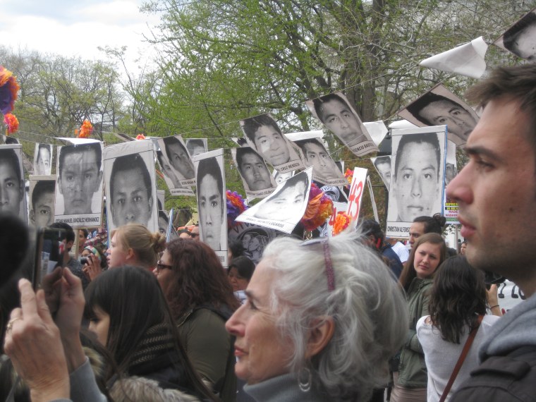 File photo of a rally and march from New York City's Washington Square Park to the United Nations on April 26, 2015 to call attention to Mexico's missing students.