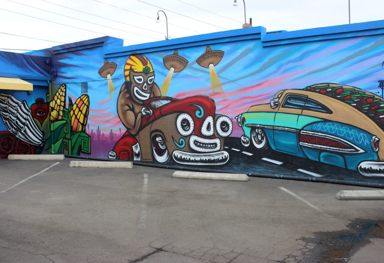 This mural behind Barrio Cafe in Phoenix was created as part of the Calle 16 mural project.