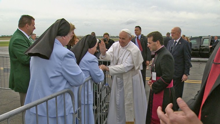 Pope Francis arrives in Philadelphia.