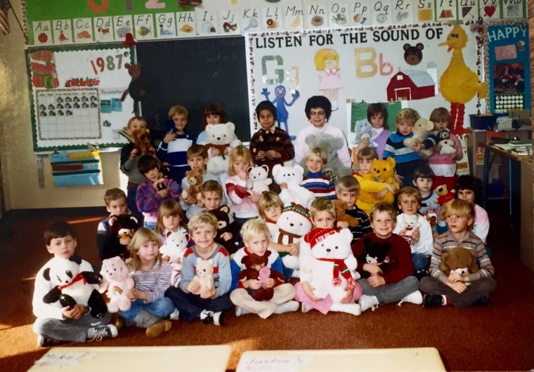 A photo of Cory Hepola's kindergarten class on stuffed animal day.