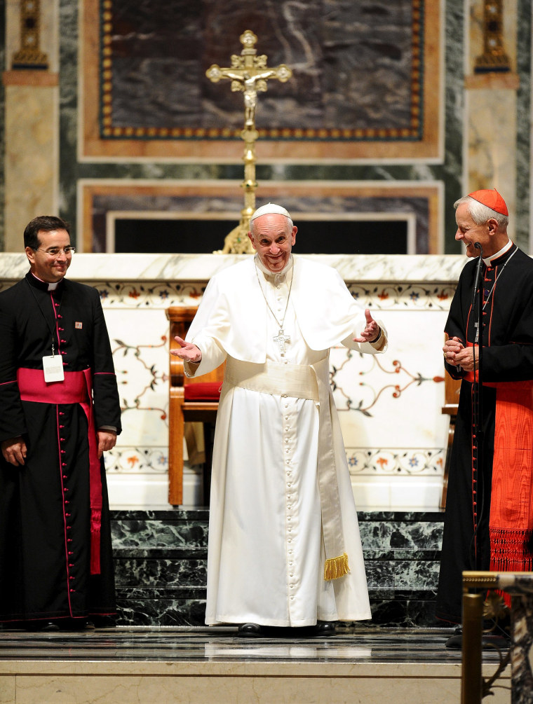 Image: Pope Francis holds a prayer meeting with the U.S. bishops at Saint Matthewâ€™s Cathedral in Washington