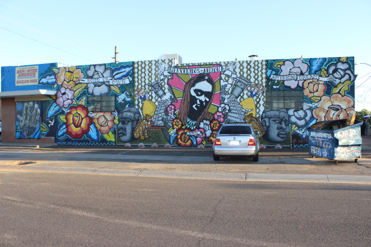 The first mural in the Calle 16 area in Phoenix that was created to celebrate the contribution of Hispanics in the area following the implementation of the controversial SB1070 immigration legislation.