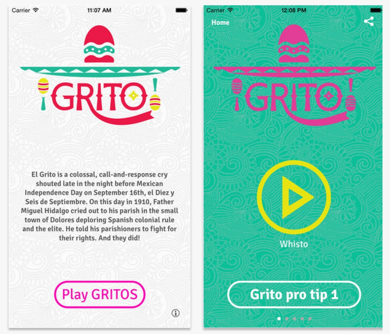 There are five gritos, or shouts, that you can play from the app and download for yourself, along with tips to help you with your very own grito.