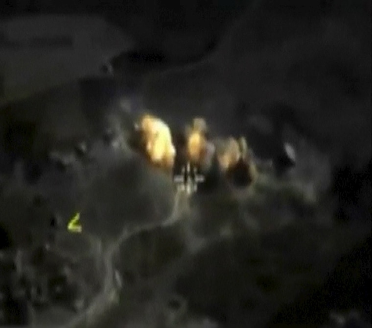 Image: Frame grab taken from footage shows explosion after airstrikes carried out by Russian air force in Raqqa