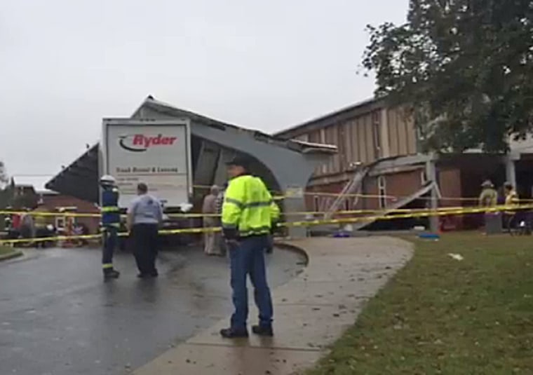 A concrete-covered area collapsed on the campus of North Iredell High School in Charlotte, North Carolina.