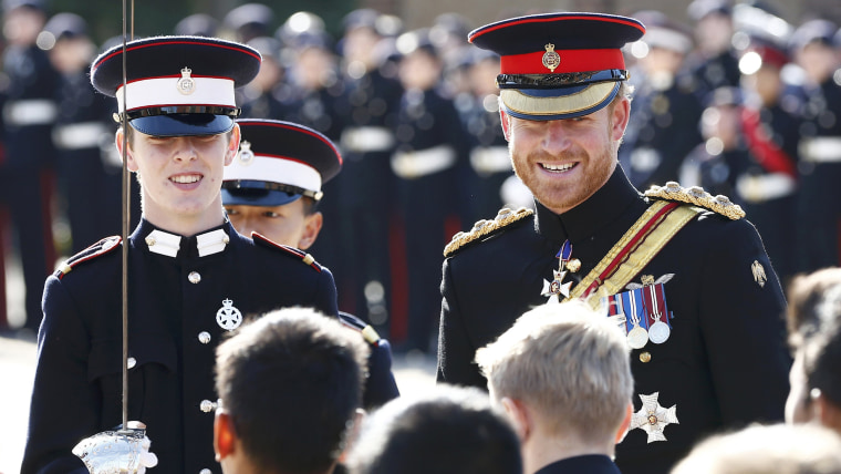 Image: Britain's Prince Harry inspects the student guards during his visit to The Duke of York's Royal Military School in Dover,