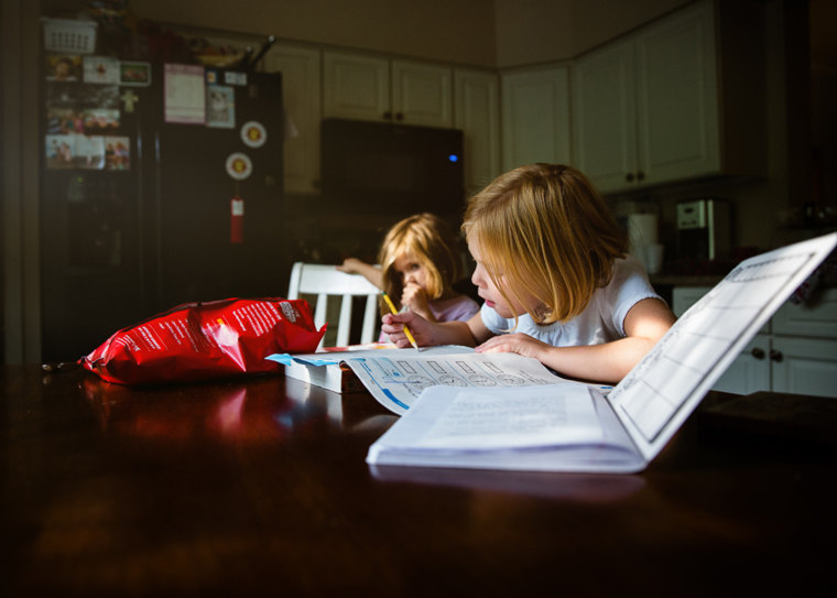 "Capturing morning bus stop antics, after school snacks, and the dreaded homework are all a part of documenting fall," says Wyatt.