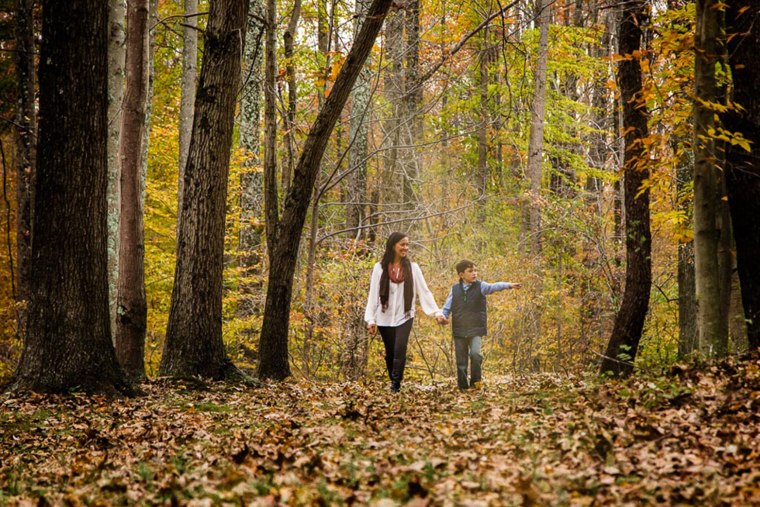 Wyatt recommends finding areas other than the pumpkin patch to use as a backdrop for your fall photos. Think orchards, fields and forests.