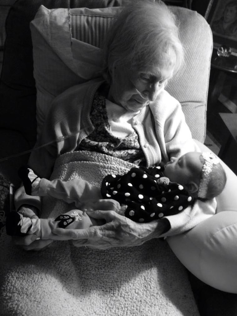 Patti Johnston Parthemore's mother meets her fourth great-grandchild, Brooklyn.