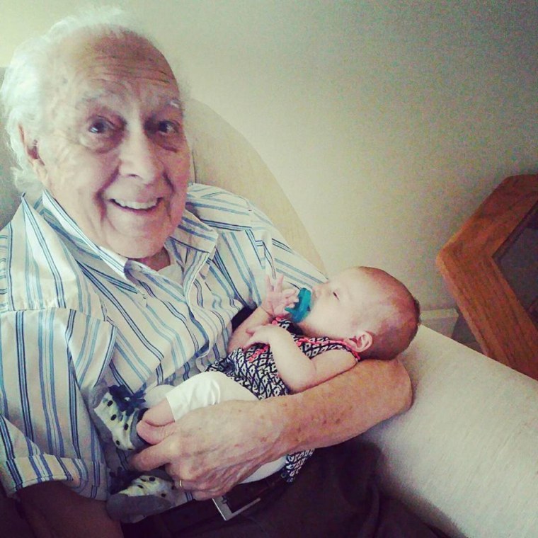 Christina Osborne's 1-month-old daughter spends some quality time with the baby's great-grandfather.