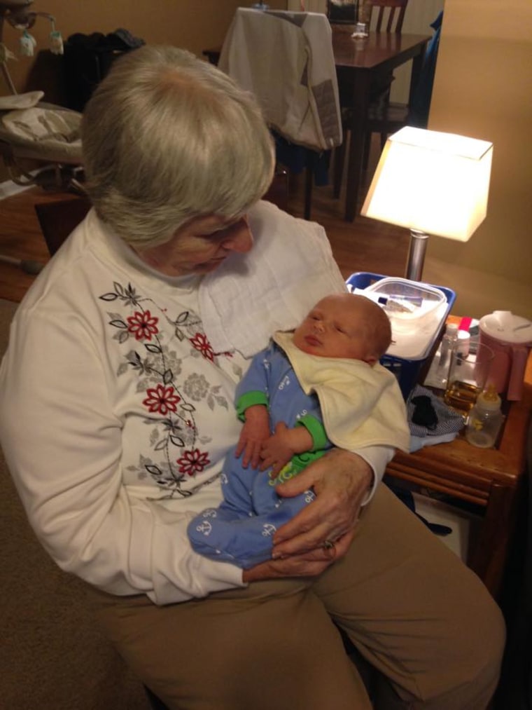 Peggy Schalk Williamson's 86-year-old mom meets one of her great grandsons.