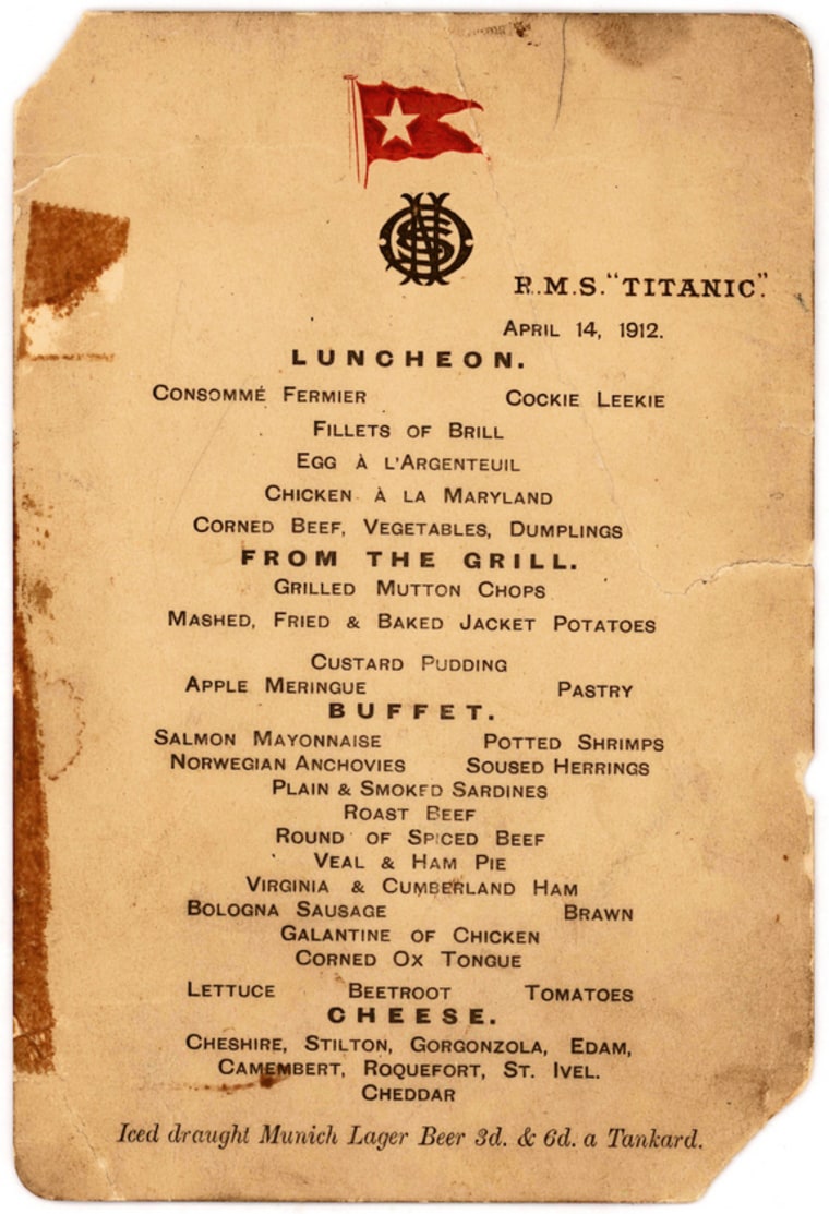 Image: Last lunch menu from the Titanic