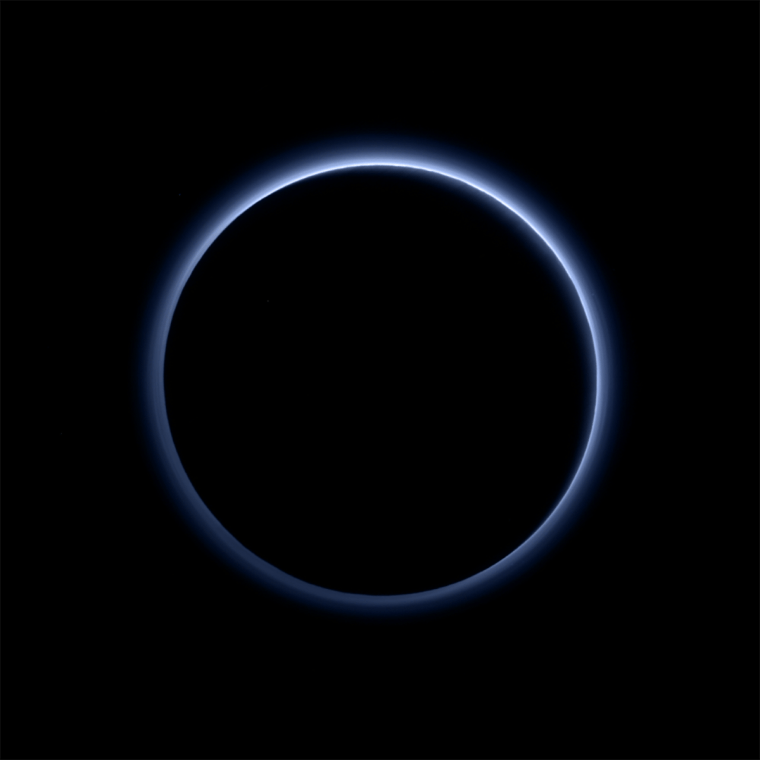 Pluto’s haze layer shows its blue color in this picture t