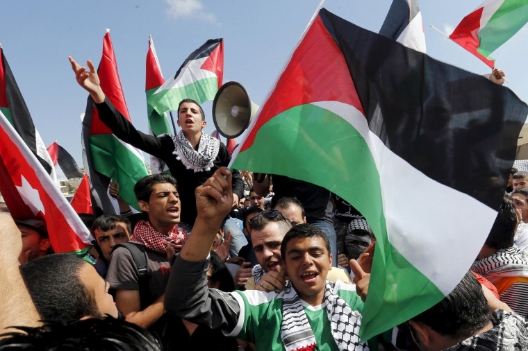 Image: Protesters wave Palestinian and Jordanian flags