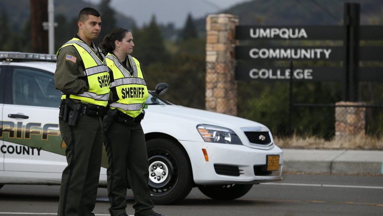 Roadblock on the road leading to Umpqua Community College