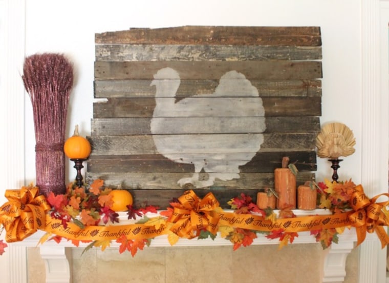 Fall decorating turkey mantel