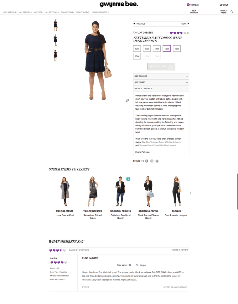 Gwynnie Bee is a plus-size clothing rental site