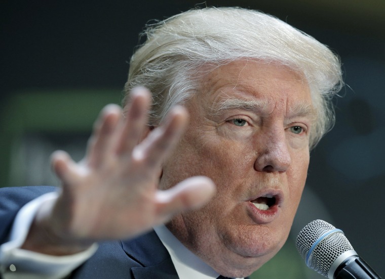 Image: U.S. Republican presidential candidate Donald Trump addresses the No Labels Problem Solver Convention in Manchester, New Hampshire