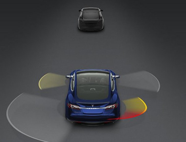 The Model S knows its proximity to other cars and shows that info on the dashboard display.