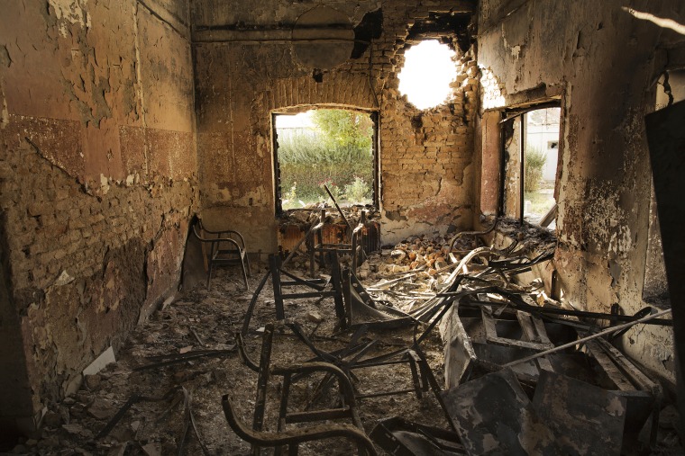 Image: A hole in a wall from a shell at the Doctors Without Borders hospital in Kunduz, Afghanistan