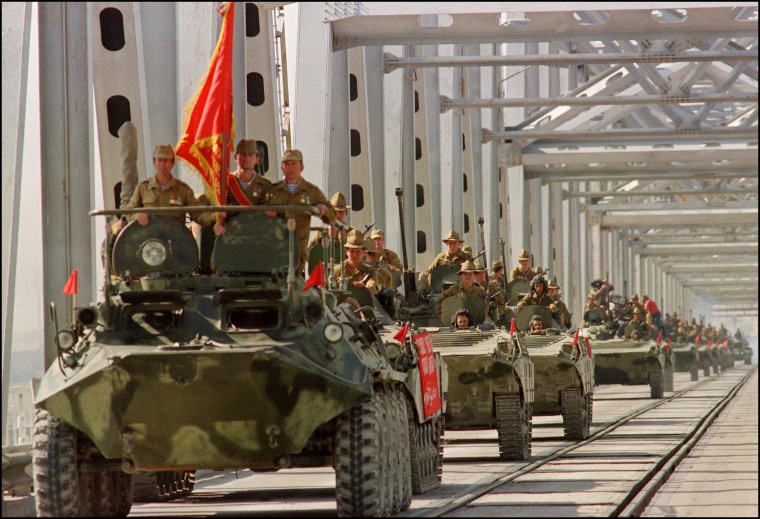 Image: A convoy of Soviet Army armored personnel in May, 1988.