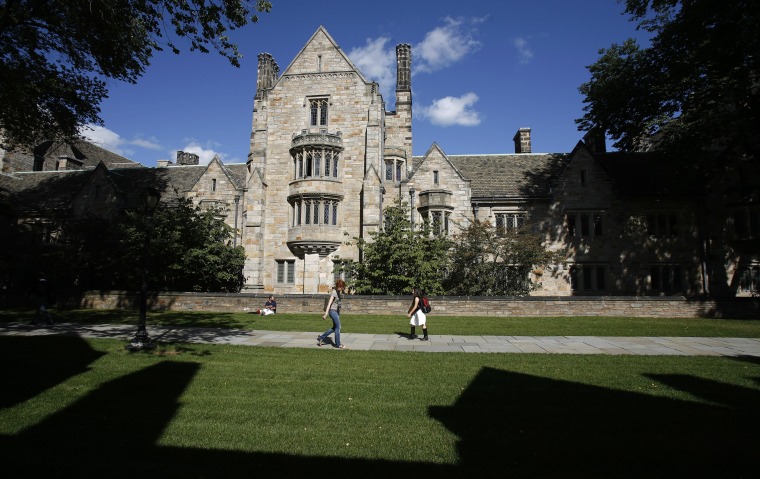 Image: Students walk on the campus of Yale University in New Haven, Connecticut