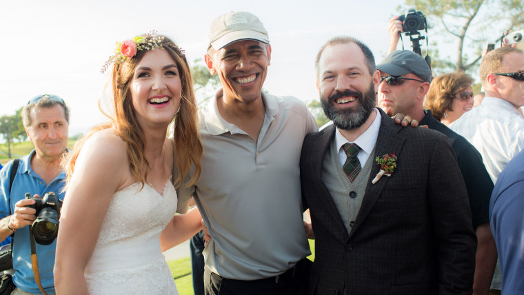 Bride Stephanie, President Obama and groom Brian.