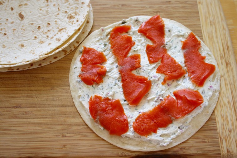 Process of making Smoked Salmon Tortilla Rollup