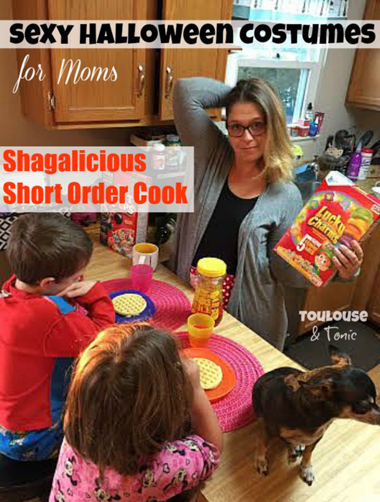 "Oh are you hungry? Well, our Shagalicious Short Order Cook has something you can put in your mouth! What’s that I see? A DOG on the TABLE? That’s right. She’s in violation of every health code imaginable but she’s still gonna make you drool for her goodies in our red and white polka dot apron and giant gray robe. Just add last night’s empty wine bottle, at least two kids who always want something different to eat and a rescue pup to actually eat the stuff you made. Order up!" Terri Peters, TODAY Parents