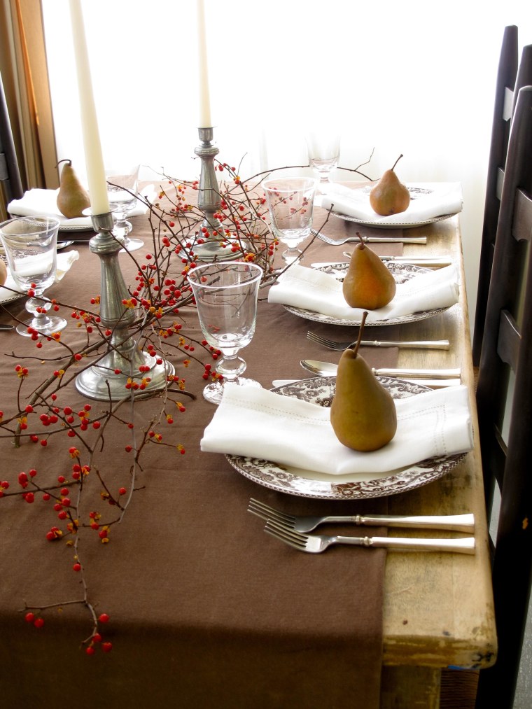 Thanksgiving Table with Bittersweet and Bosc Pears