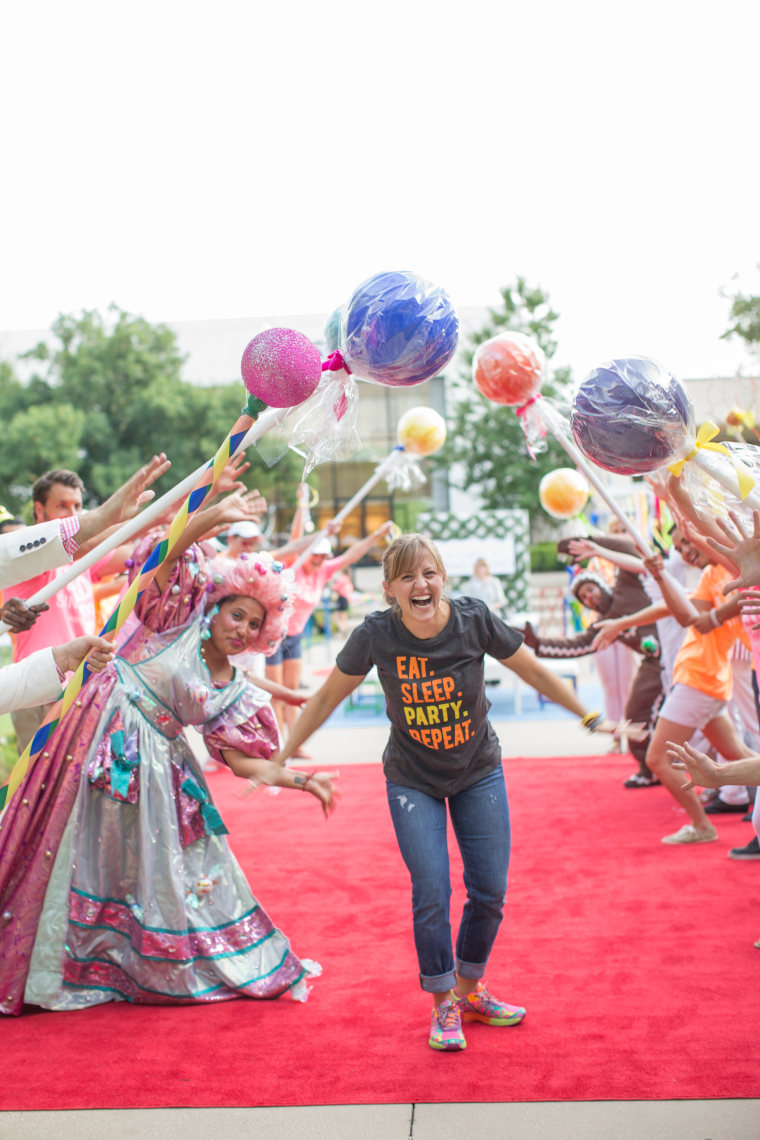 Founder and CEO of The Birthday Party Project Paige Chenault at a Candy Land-themed party.